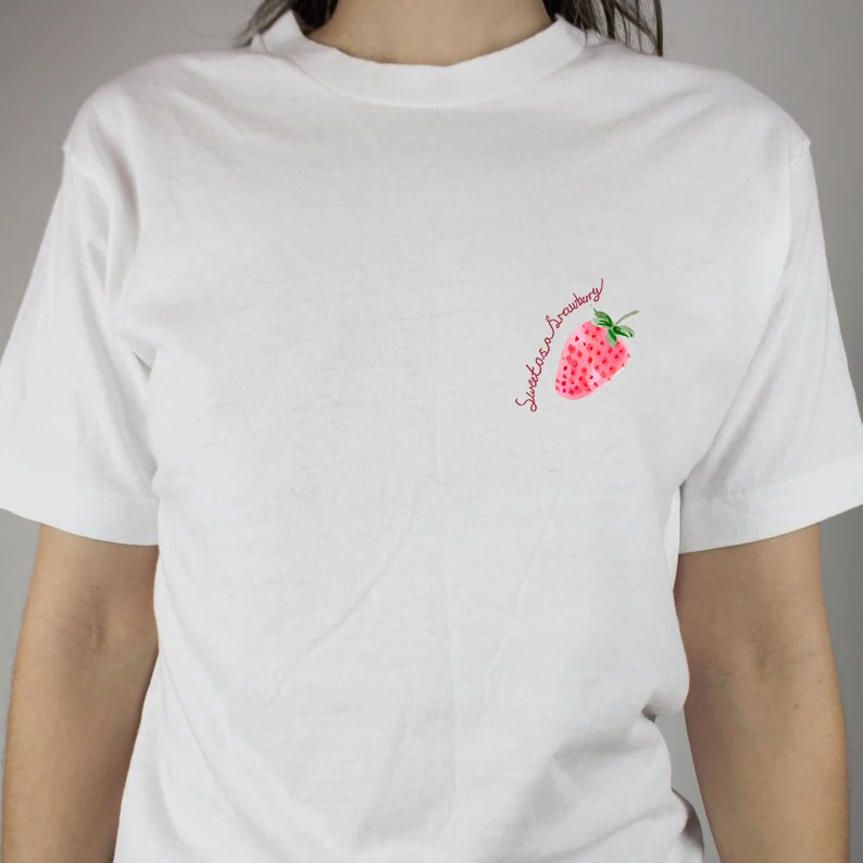 オンライン買取 女性のためのミニマリストストロベリープリントtシャツ 半袖トップとラウンドネックtシャツ カジュアルtシャツ 綿21 100 ウクライナ Hashaliach Co Il