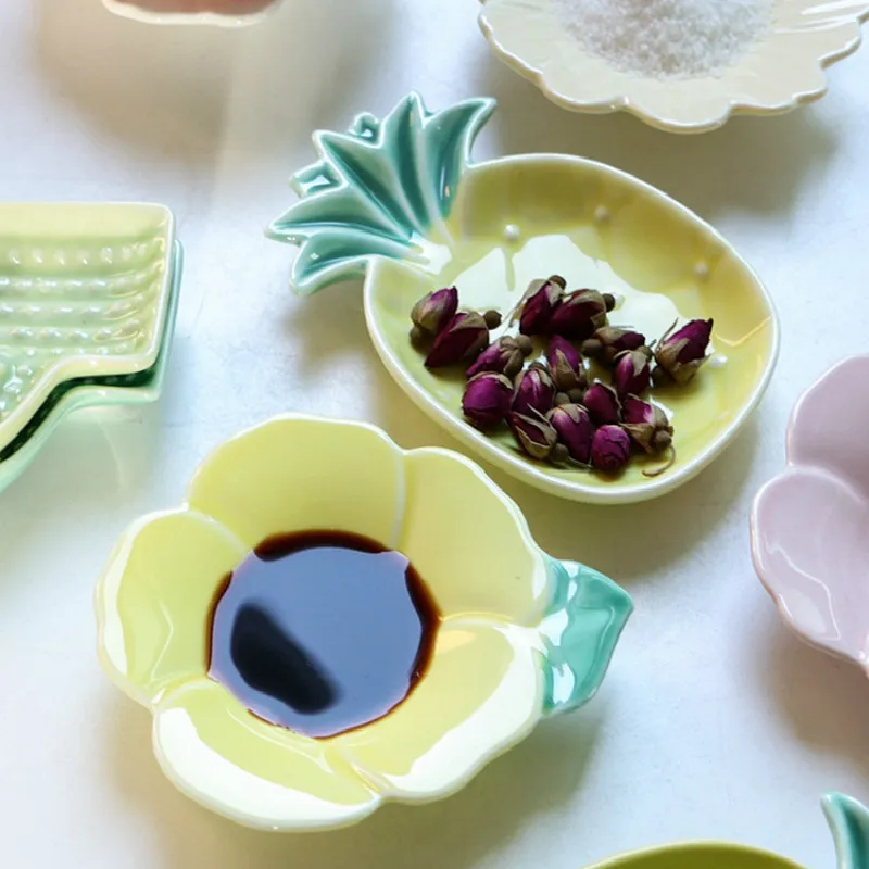 Creative ceramic cactus dish pineapple style flavor flower small household seasoning | Дом и сад