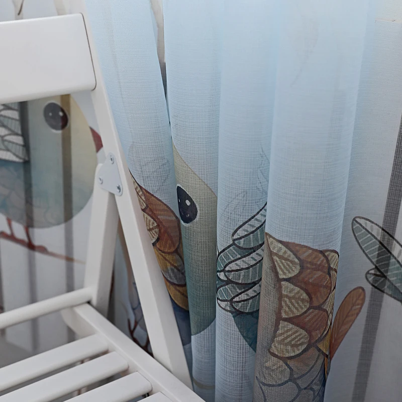 Blue Curtains Voile Занавески с принтом птиц для гостиной, спальни, вуаль, занавески, прозрачные декоративные занавески для кухни, занавески, оконные занавески, детская комната - Цвет: Blue Curtains Voile