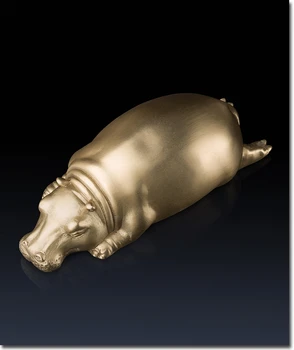 

4.3in Chinese Art Deco Pure Brass Animal Behemoth hippo hippopotamus paper weight Sculptures Decoration Home Furnishings Gift Ha