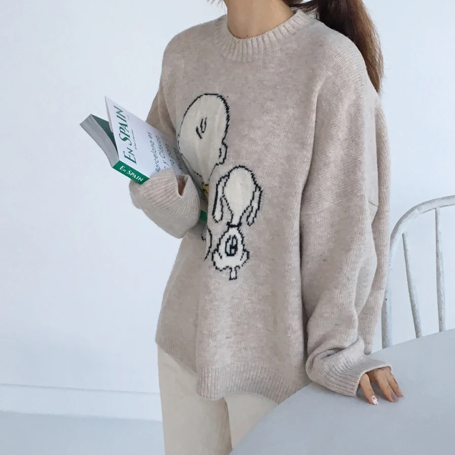 Skup Sweter z dzianiny 2020 wiosna zima kobiety ubrania nowy cute cartoon wzór luźny sweter z długim rękawem sweter kobiet topy 781EG