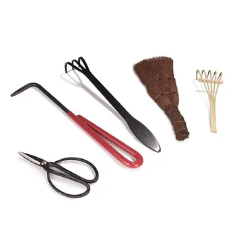 

TTLIFE 5PCS Set Bonsai Tool Kit Basic Care Set Root Rake Shear Root Pick Moss Brush Stiff Bamboo Brush with Bag Garden Supplies