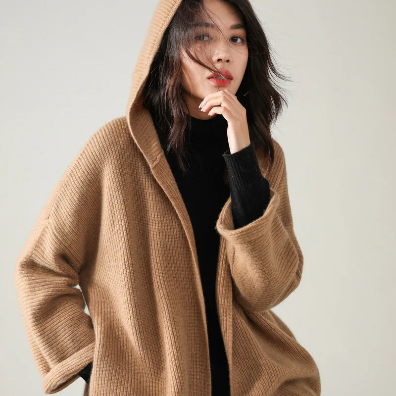 

Korean-style 2019 Autumn And Winter New Style WOMEN'S Dress Laziness-Style Hooded Cashmere Wool Cardigan Hoodie Women's Loose-Fi