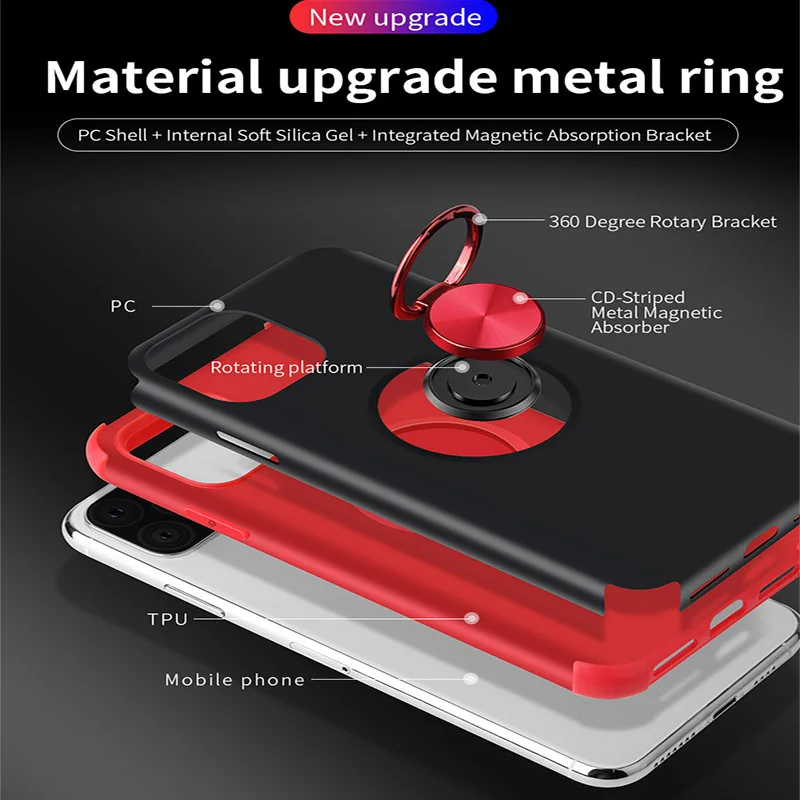 Металлический кольцевой кронштейн силиконовый чехол для iPhone 11 Pro Max противоударный защитный чехол