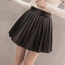 Плиссированная юбка в консервативном стиле с высокой талией, женская модная Безопасная мини-юбка из искусственной кожи