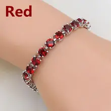  Bridal Red Garnet White Zircon Created jewelry 925 Silver Jewelry Link Chain Bracelet 21cm For Women Free Gift Box 