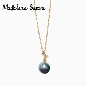 شراءMADALENA SARARA 18K الذهب الاسترليني والفضة سلسلة المرأة قلادة 10-11 مللي متر تاهيتي المياه المالحة لؤلؤة الماس الشق الإعداد قلادة