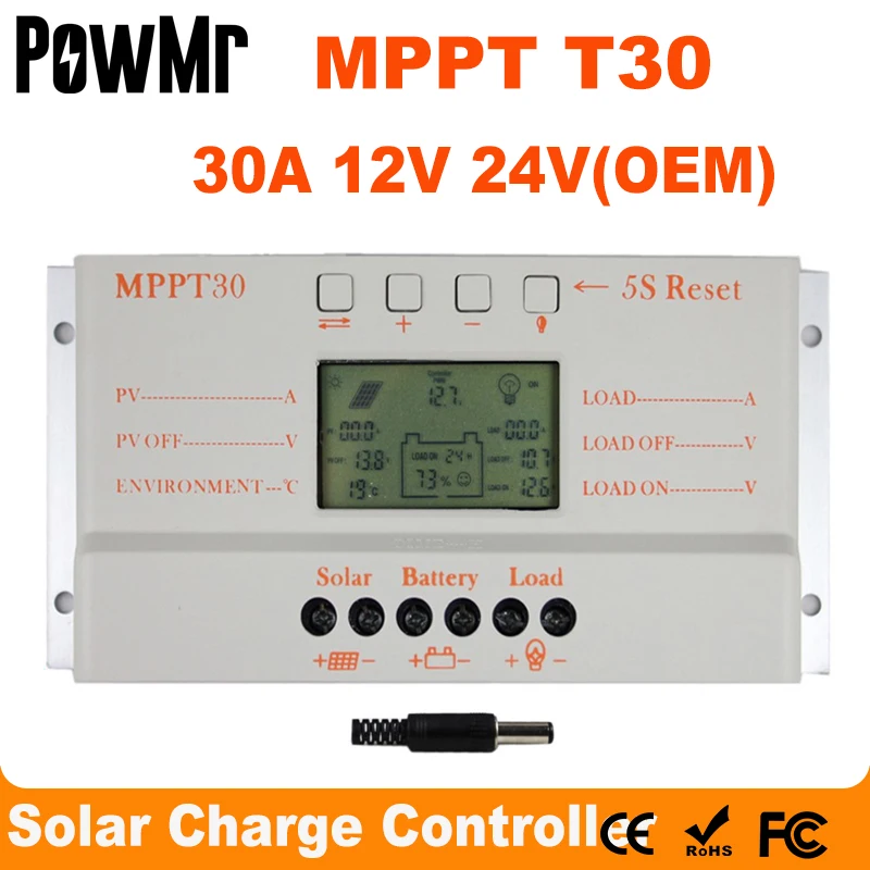 unique  lighting feature 30 AMP 12/24V Solar  charge controller solar panels 