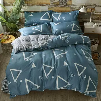 

64 3/4Piece Simple Bedding Duvet Cover Set Geometric Soft Flat sheet with Pillowcase Hotel Collection Plaid Comforter Cover Set