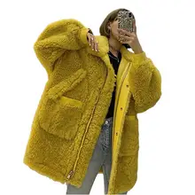 Женское осенне-зимнее винтажное пальто с отложным воротником из искусственной овечьей шерсти, Женская Толстая теплая куртка, новая свободная повседневная верхняя одежда N171