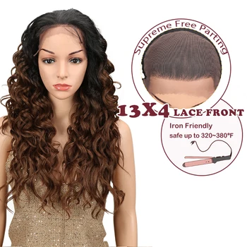 

Magic Loose Wavy 13X4 Type Futura Heat Resistant Hair Black Highlight brown Women Daily Makeup Synthetic Lace Front Party Wig