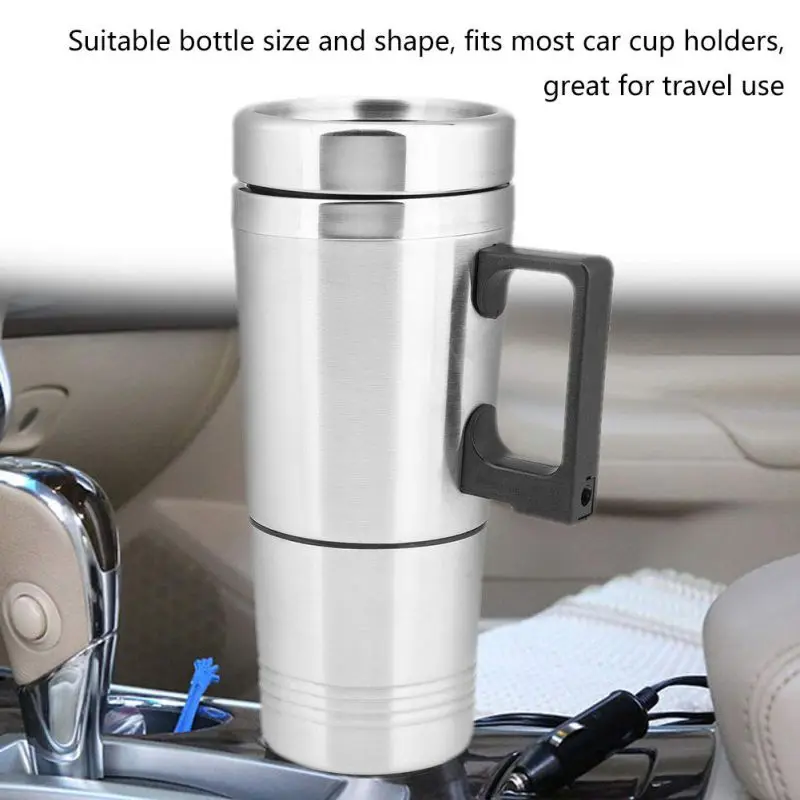 Hot Universal 450ml Electric In-car Stainless Steel Travel Heating Cup Coffee Tea Car Cup Mug for most car cup holders 12/24V