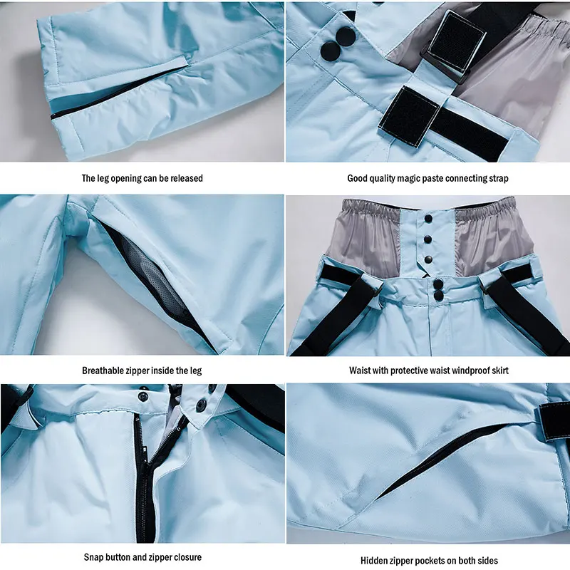 Skiing Pants Men Women Windproof Waterproof Snow Trousers Winter Snowboarding Suspender Pants Waist Protection