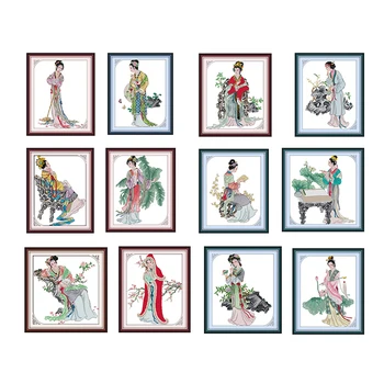 

Joy Sunday Cross Stitch Characters In The Dream Of The Red Chamber Thread Painting 11&14CT Pattern Embroidery Needlework Kits
