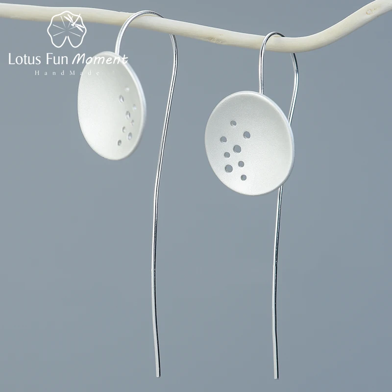 Женские ажурные серьги подвески Lotus Fun дизайнерские круглые из настоящего