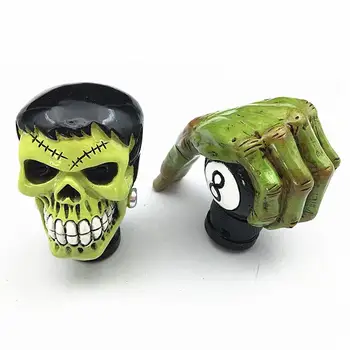 

General Personality Modified Gear Head Green Skull Head Gear Manual/Automatic Gear Shift Lever Knob Come With 3 Plastic Hoses