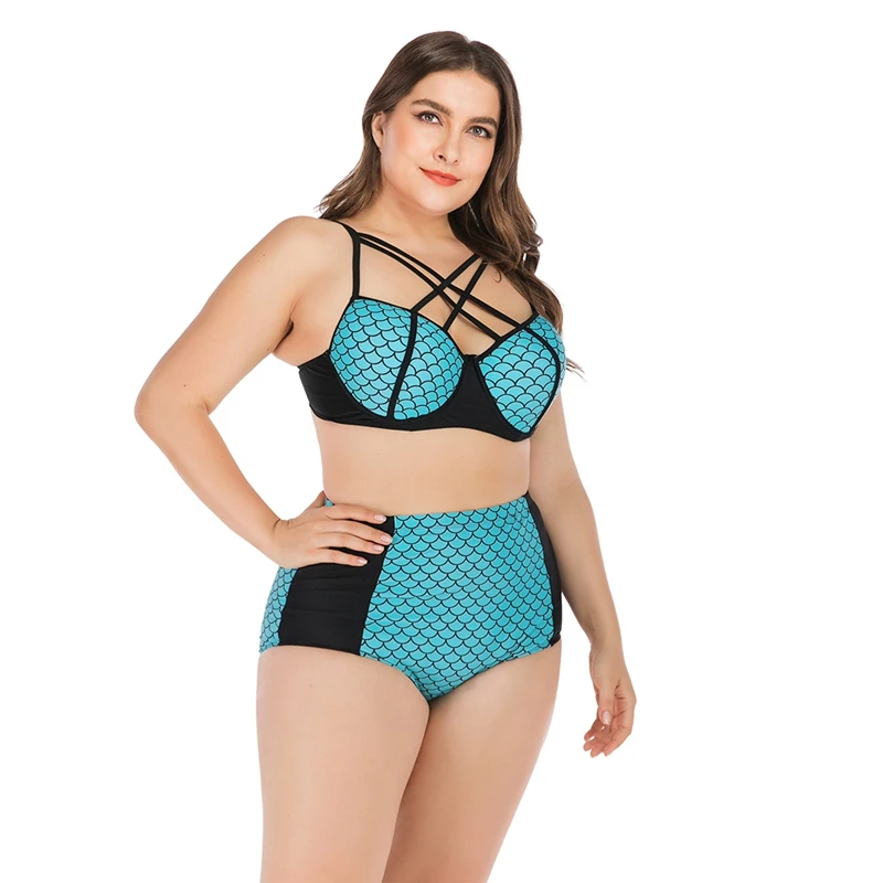 

Fashion Plaid Beach Swimming Suit Bikini Top Bottom Lady Plus Size Swimsuit Women Tankini Patchwork Strappy High Waist Swimwear