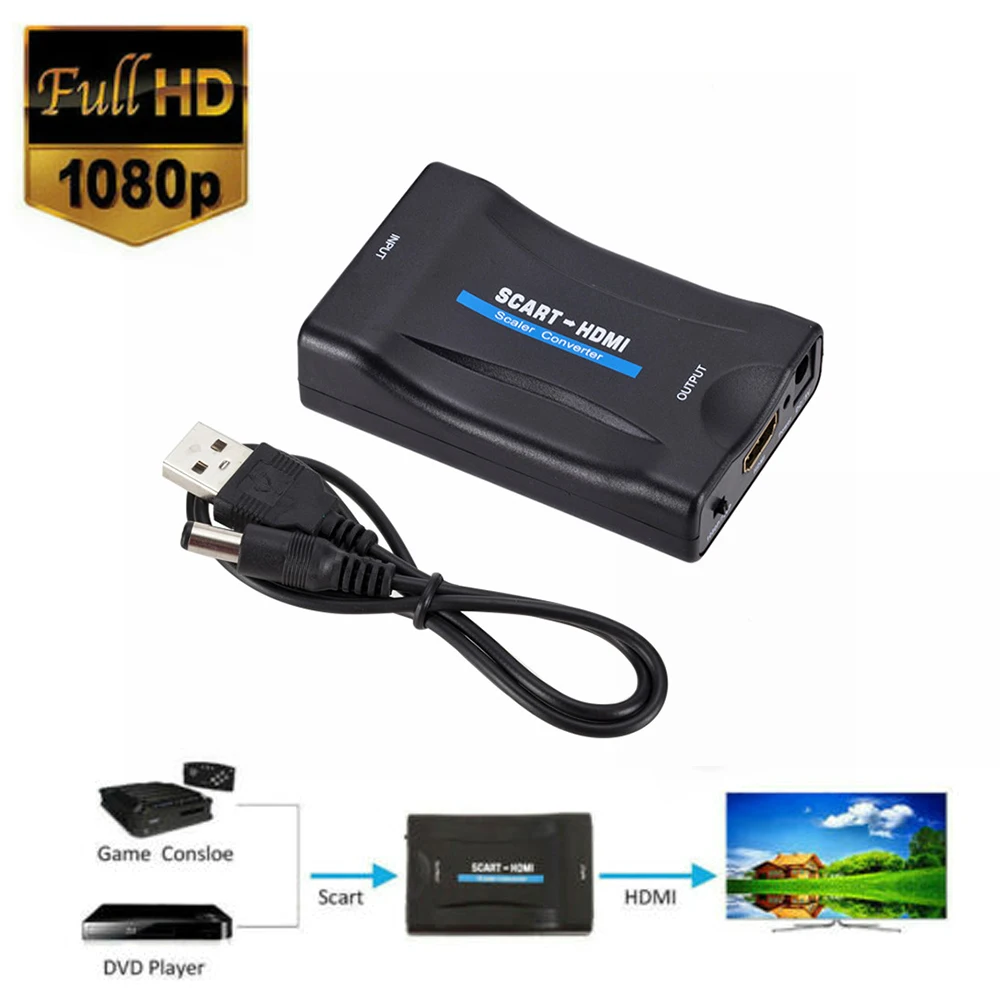 Адаптер преобразователя 1080P SCART в HDMI-совместимый преобразователь видео аудио