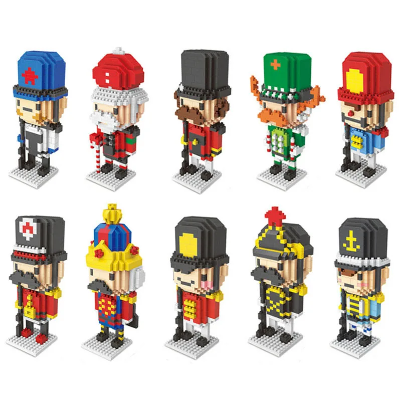 Bloques de construcción de Micro diamante para niños, figuras de soldado británico de Cascanueces ABS de dibujos animados, Mini bloques de construcción, juguetes de colección de decoración, 10 Uds.