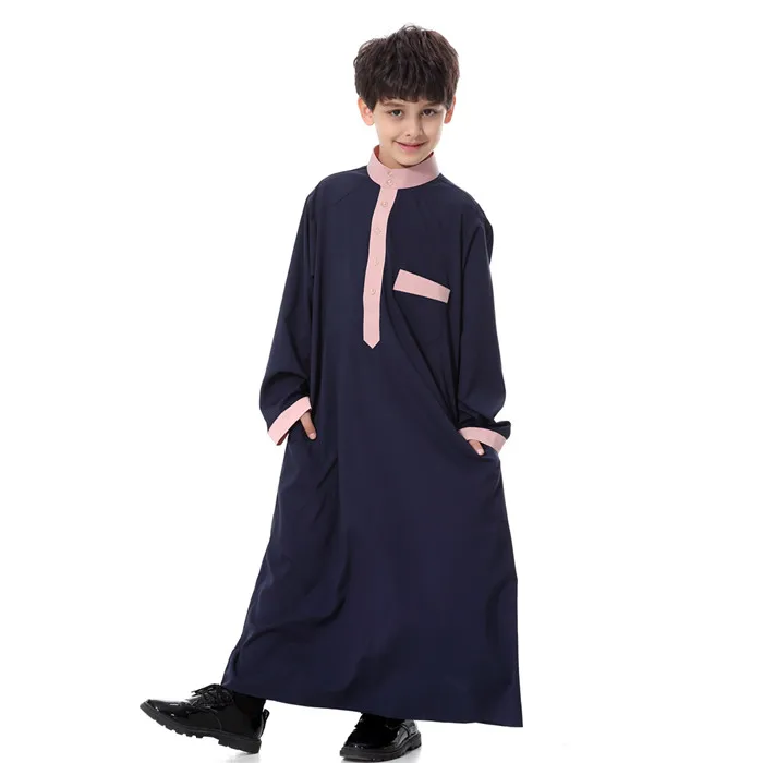 Kurta/Исламская Арабская одежда; детская одежда; abaya thebe; свободный кафтан; арабский детский длинный кафтан; Исламский детский халат с круглым воротником; одежда - Цвет: Navy Blue thobe
