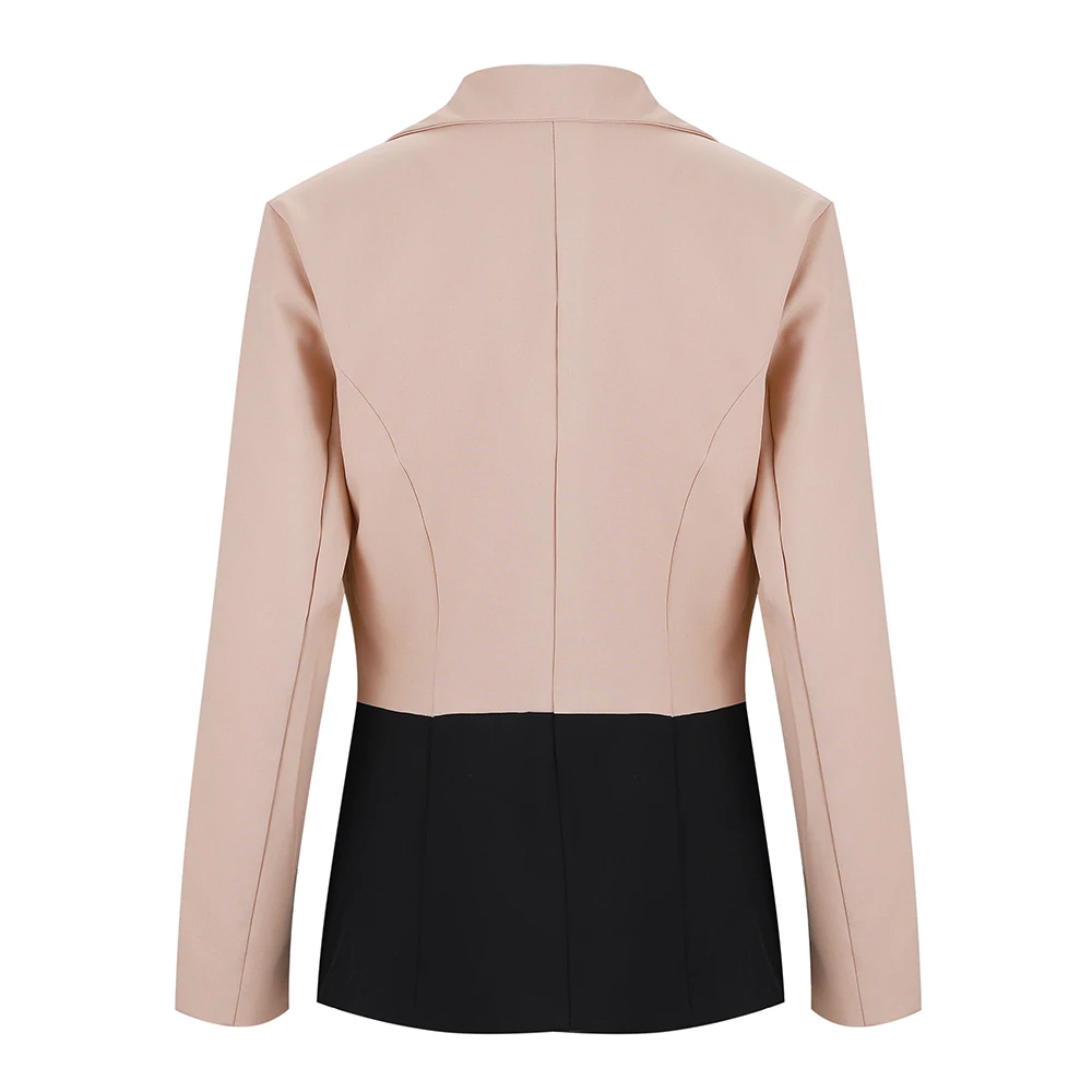 Women Colorblock Blazer Spring Autumn Elegant Slim Contrast Classic Lapel Single Button Office Lady Casual Versatile Jackets D25