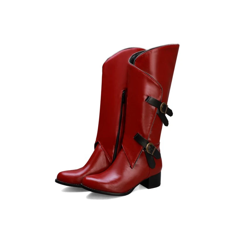 

Medium Heel Round Toe Winter Women Boots Chunky Square Heels Solid Buckle Decor Irregularity Sharp Designer Shoes Casual Street