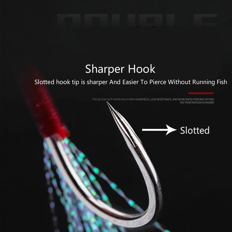 Fishing Hook Jig Double PairHooks Barbed Thread Feather Accessories 10pair/lot High Carbon Steel Fishing Lure Slow Jigging fishing hook