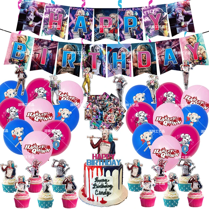 Comic Clown Theme Kids Birthday Party Decoration Set Harley Quinn Banner Balloon Cake Topping Sticker Baby Shower Air Globos Toy Ballons Accessories Aliexpress