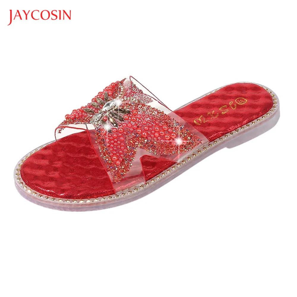 Jaycosin 2020 новые женские тапочки летние красные губы насекомые Стразы модная