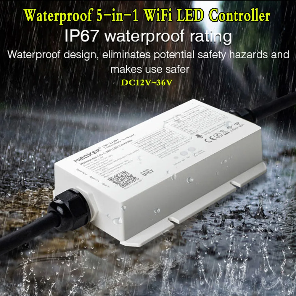 Waterproof 5 in 1 WiFi LED Controller DC 12V 24V 36V IP67 Dimmer 2.4G RF APP Control For RGBW RGB + CCT Single Color Strip Light wifi 1200p hd endoscope waterproof borescope inspection camera 8 led