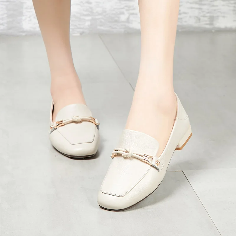 

Delphinium 2019 Spring New Style Full-grain Leather Square Head Shoes Korean-style Core Square Heel Genuine Leather Foot Coverin