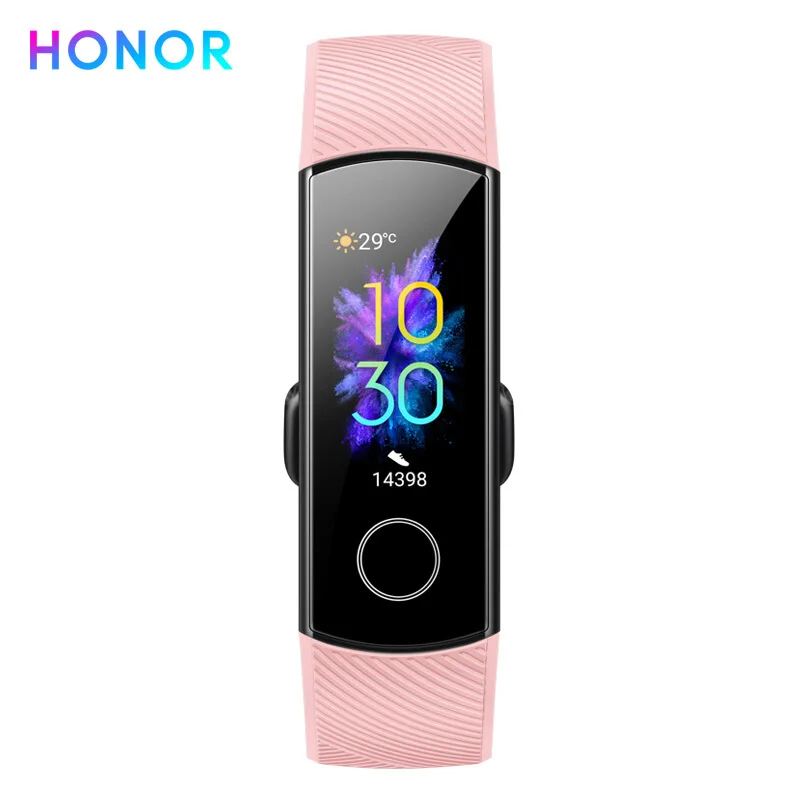 Huawei Honor band 5 смарт-Браслет Сенсорный экран для сердечного ритма крови кислородный монитор сна 50 м водонепроницаемый плавательный фитнес-трекер - Цвет: CN Version Pink