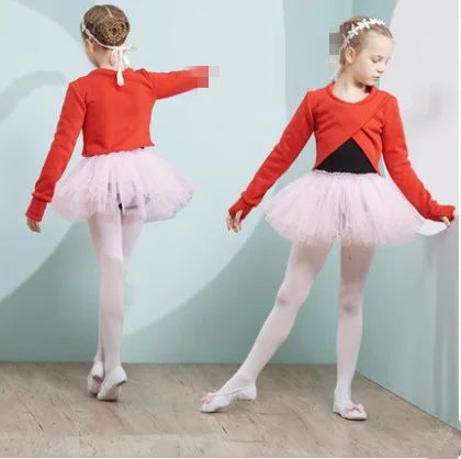 Autumn and winter children's dance costume long-sleeved plus velvet suit children's ballet exercise clothing children's gymnasti - Цвет: Red suit