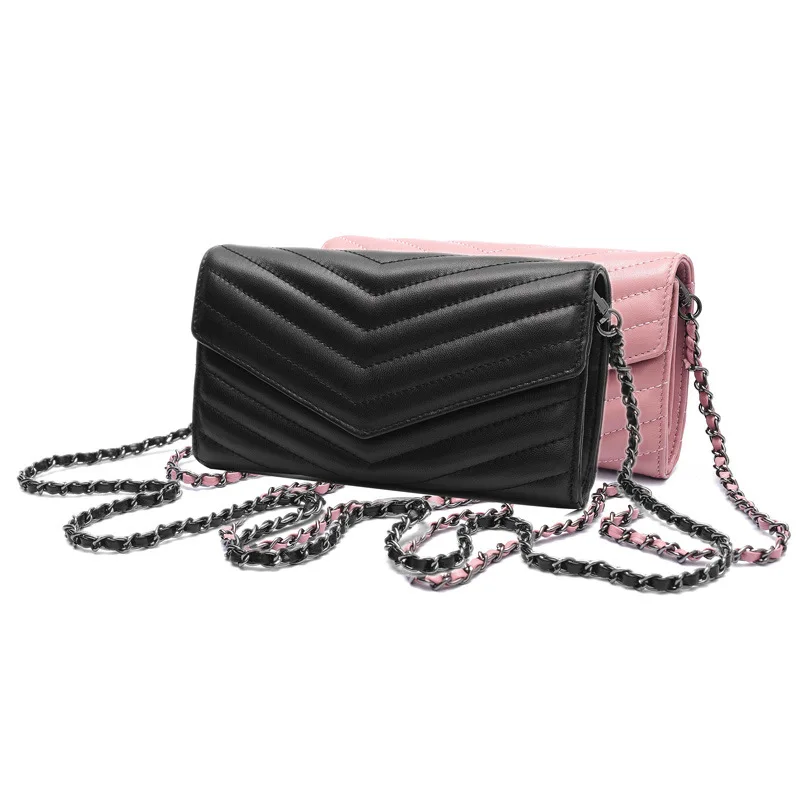 

Australia Kaqi 2019 New Style Sheepskin Bag Simple Gun Color Hardware Bag with Chain Wave Design Shoulder Clutch Bag