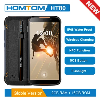 

Global version HOMTOM HT80 IP68 Waterproof Smartphone Android 10.0 5.5inch MT6737 Quad Core NFC Wireless charge SOS Mobile phone