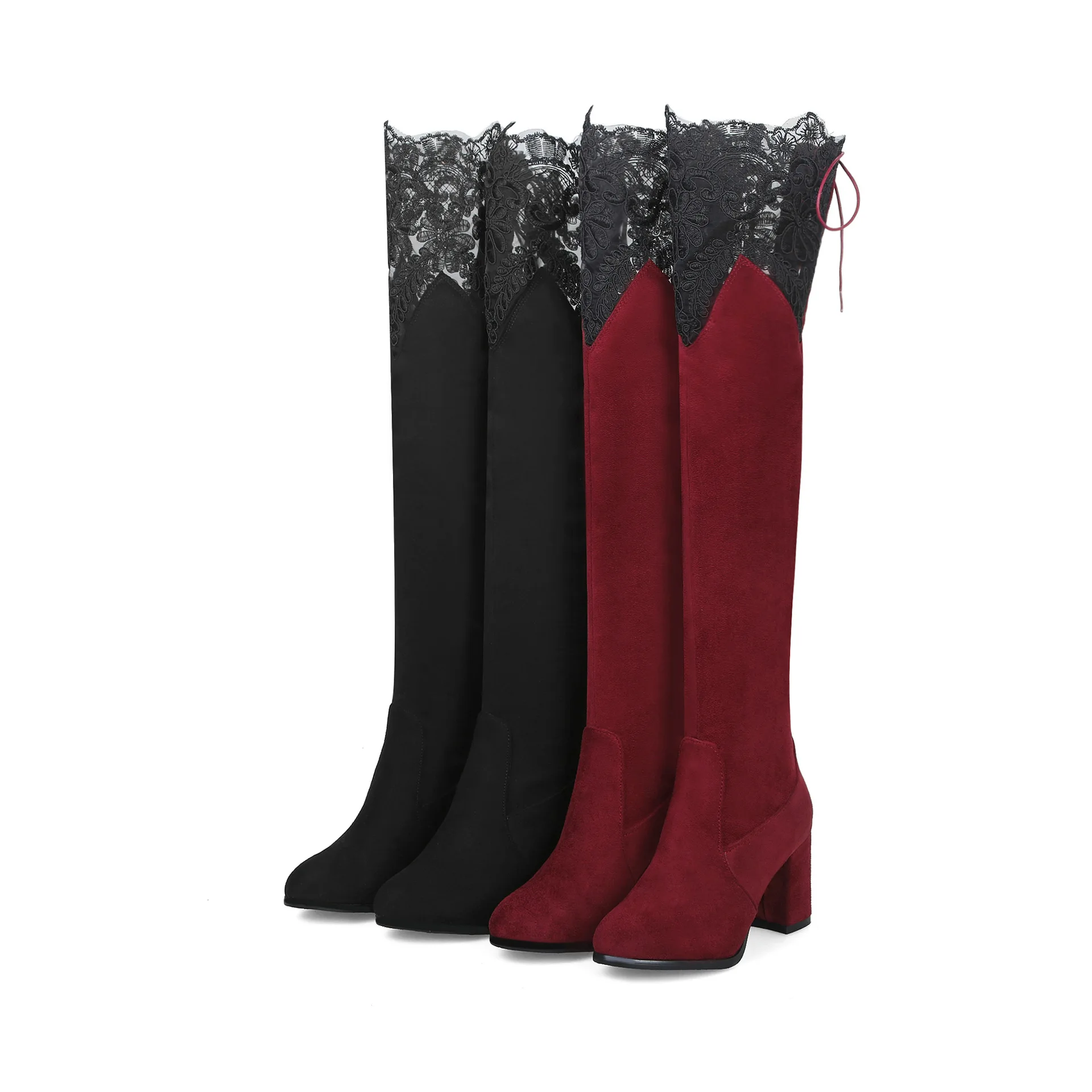 Новое поступление nueva moda salvaje de encaje Sobre las botas de la rodilla con botas de gamuza botas de mujer de gran tamamino