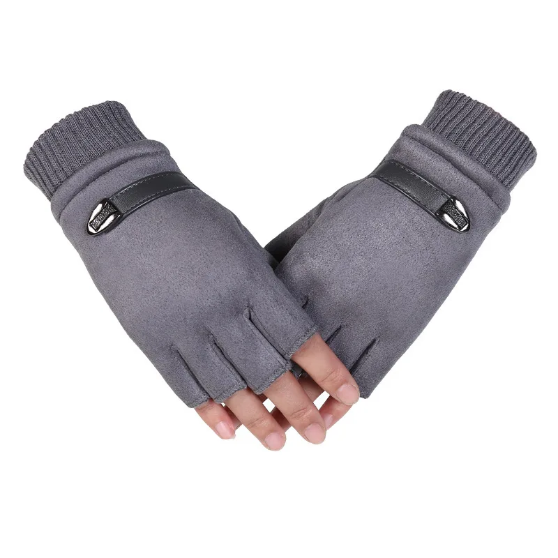Men's Black Rivet Punk Half Finger Leather Gloves