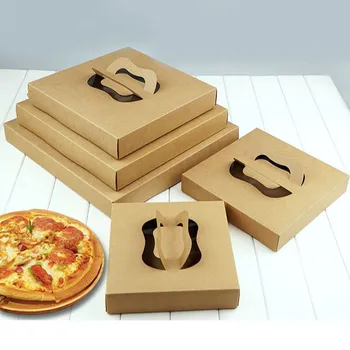 

5pcs Portable Kraft Paper Box Packaging Pizza Baking Box Festival Party Decoration Cakes Box Birthday Cake Package Boxes