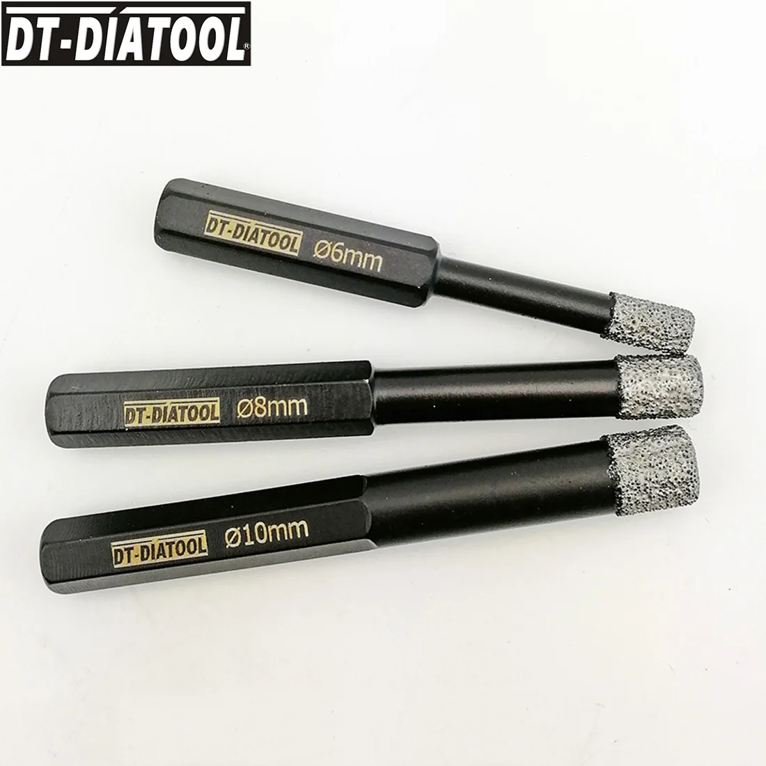 DT-DIATOOL 3pcs/set Dia 6+8+10mm Dry Vacuum Brazed Diamond Drilling Core Bits Hex Shank Hole Saw For Granite Marble Tile Ceramic