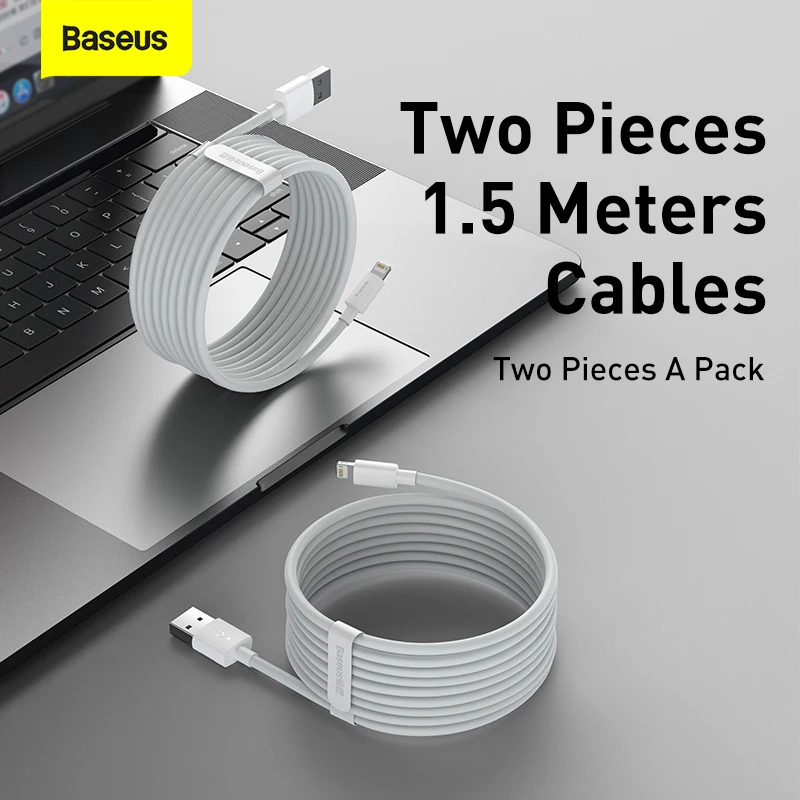 Baseus 2pcs USB Cable For iPhone 13 7 6 8 plus X XR 11 12 mini pro Charger USB Cable Fast Charging 1.5M