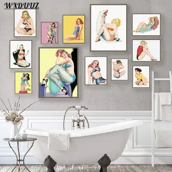 

Nordic Sexy Pin Up Girls Series Retro Art Decor Picture Bathroom Bedroom Wall Decor Quality Canvas Painting Poster Home Decor