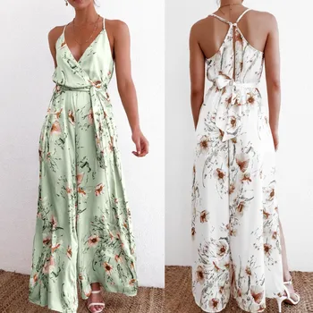 

Women Wide Leg Pants Floral Print Jumpsuit Split Belt Bandage Playsuit Bodysuit 2020 hot new products Spot supplier Dropshipping
