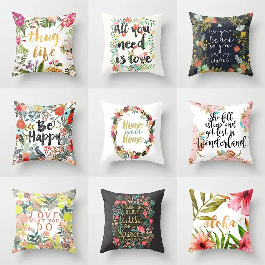New Floral Hot English Phrases Letters Cushion Cover Sofa Car Chair Throw Pillows Decorative Livingroom Modern Pillowcase | Дом и сад