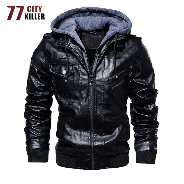 Style 3 Black 77City Killer, зимняя мотоциклетная кожаная куртка, Мужская ветровка с капюшоном, Куртки из искусственной кожи, верхняя одежда, пальто из искусственной кожи, мужской дропшиппинг - Цвет: Style 3 Black