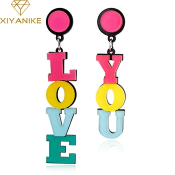 

XIYANIKE Exaggerated Korean Style Cute Love You English Letter Long Drop Earrings For Woman Girl Lovely Acrylic Funny Jewelry