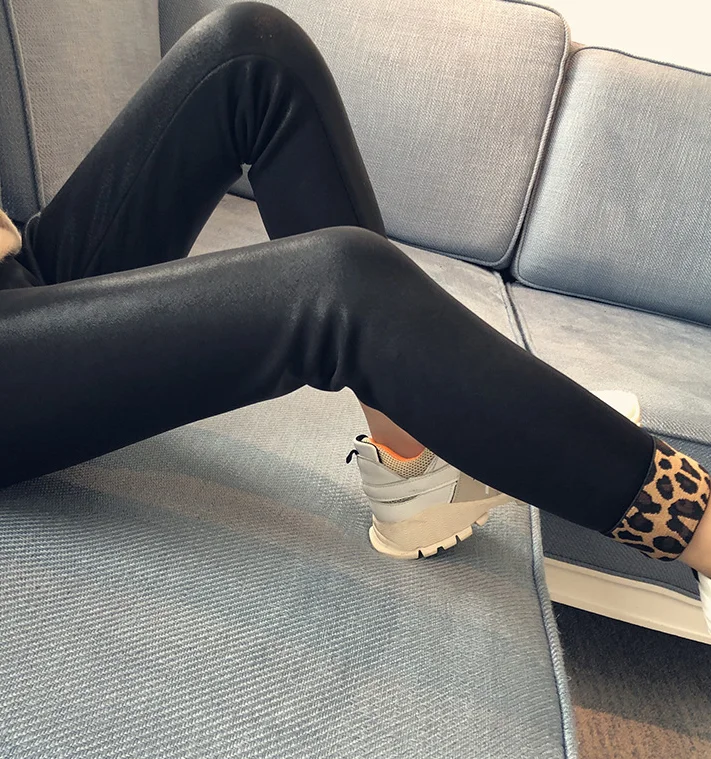 Baby Girls Leopard Leggings Winter Kids Thick Velvet Leggings Children Warm Trousers Faux PU Leather Legging