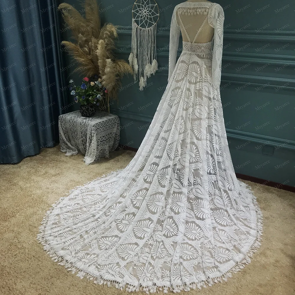 Mryarce Unique Long Sleeves Bohemian Wedding Dress Lace Tassels Bolero  Gypsy Boho Bridal Gowns - AliExpress 320