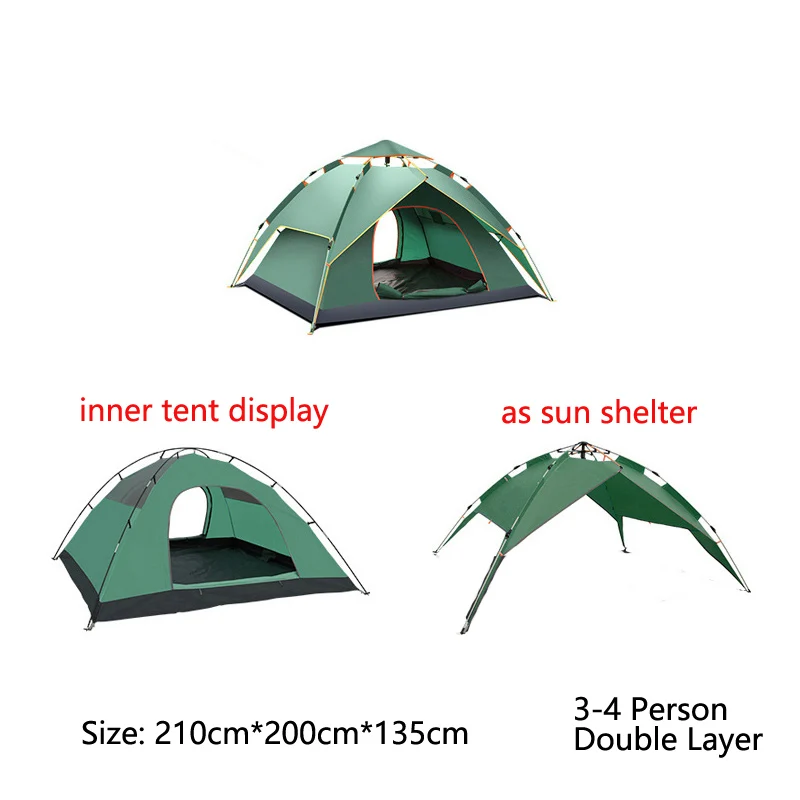 Автоматическая палатка для кемпинга, семейная палатка для 3-4 человек, двухслойная палатка для мгновенной установки, переносная палатка для пеших прогулок и путешествий - Цвет: 3 in 1