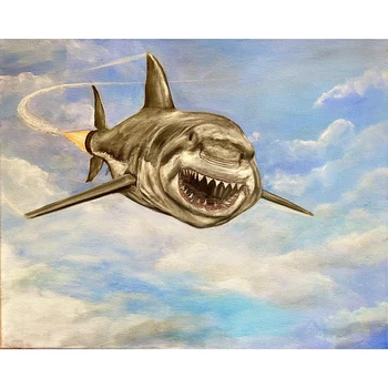 

DIY Painting By Numbers Flying Shark Kit Oil Picture By Numbers Wall Art Canvas Painting Home Decoration Gift 40x50cm