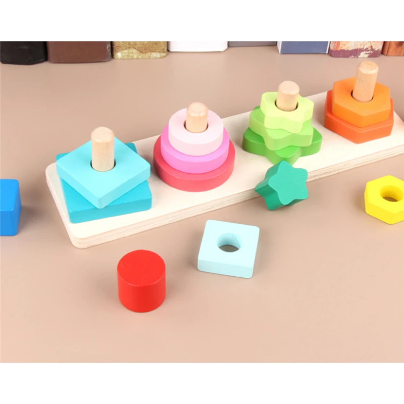 Montessori детские развивающие игрушки для детей строительные головоломки игрушки развивающие деревянные Красочные Геометрические Сортировки Доска